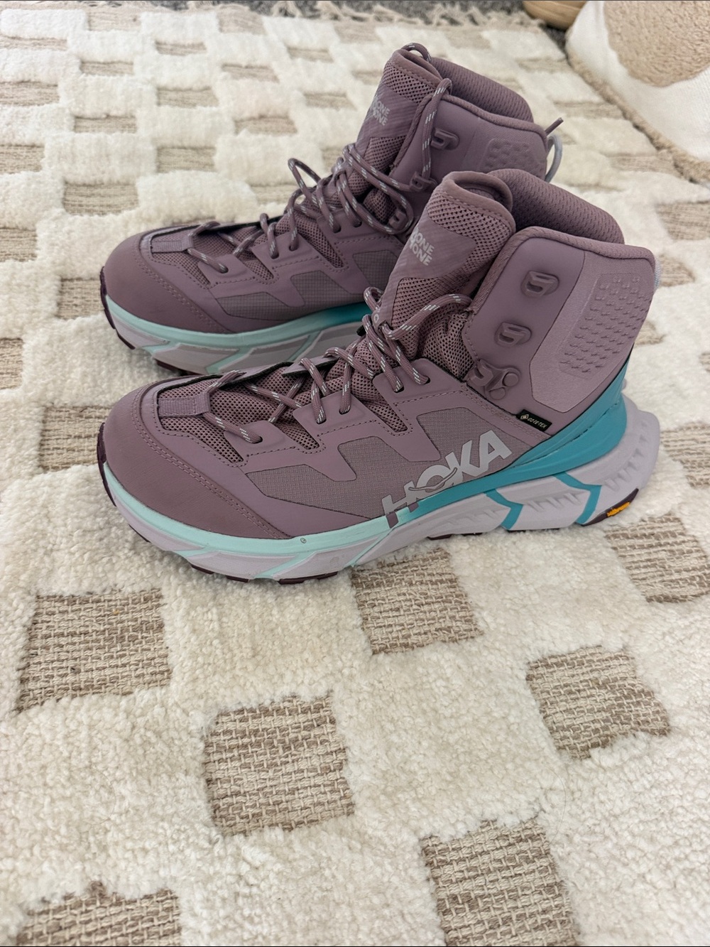 Hoka Women's Mauve Lace-Up Hiking Boots with Teal Accents